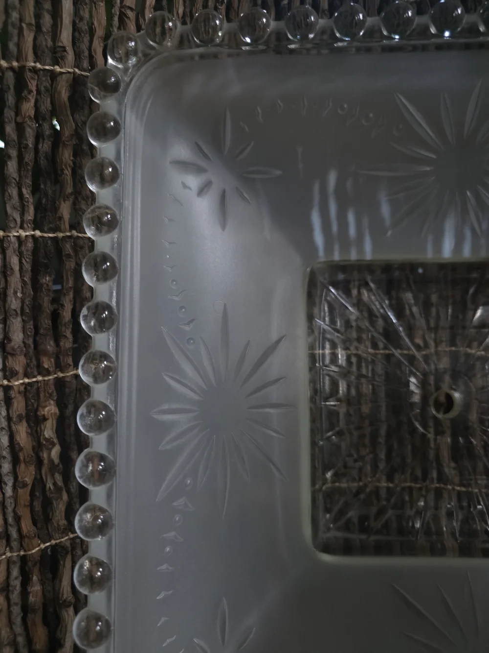 Vintage Frosted Glass Light Shade with Starburst Motif - Clear/White